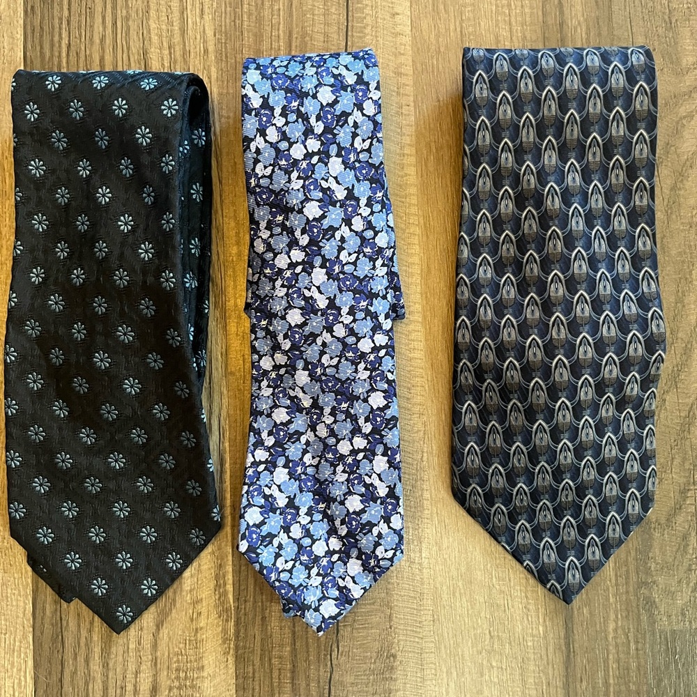 Lot of 3 100% Silk Men’s Neck Ties Blue